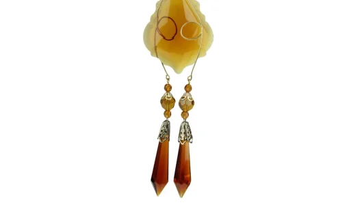 9" Amber and Gold Faceted Beads Christmas Pendant Ornament