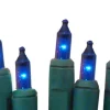 20 Battery Operated Blue LED Mini Christmas Lights - 9.8 ft Green Wire