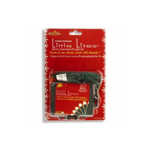 20 Battery Operated White LED Micro Rice Christmas Lights with Timer - Green Wire