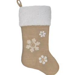 20.5" Beige and Ivory Snowflake Embroidered Christmas Stocking