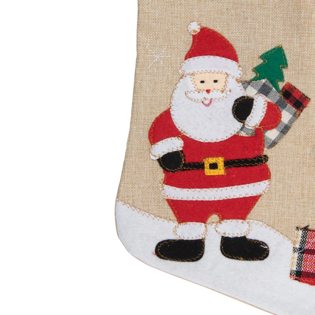 19" Beige and Red Burlap "Merry Christmas" Santa Christmas Stocking