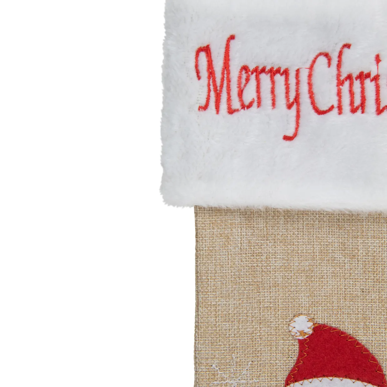 19" Beige and Red Burlap "Merry Christmas" Santa Christmas Stocking