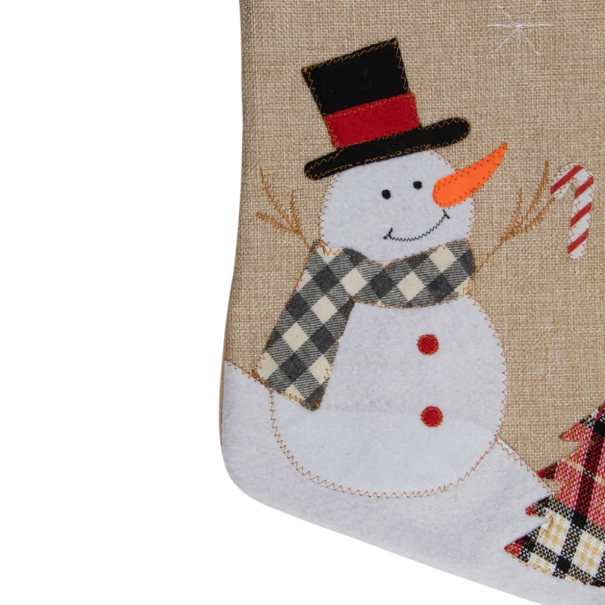 19" Beige and Red Burlap "Merry Christmas" Snowman Christmas Stocking