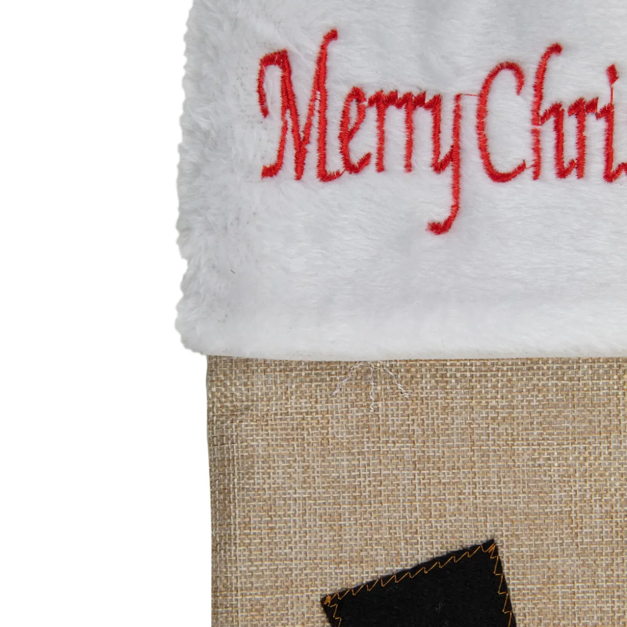 19" Beige and Red Burlap "Merry Christmas" Snowman Christmas Stocking