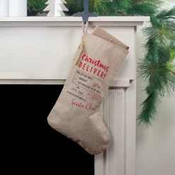 19" Beige and Red "Christmas Delivery" Stocking With Hanging Tag