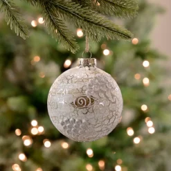 4" Birch Wood and Glitter Pine Cones Glass Ball Christmas Ornament
