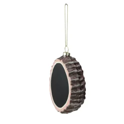 4.25" Black and Brown Oval Chalkboard Tree Stump Glass Christmas Ornament