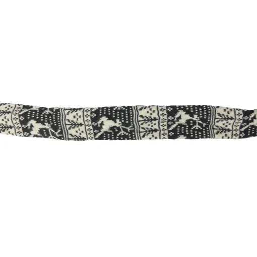 59" Black and Cream Knit Reindeer Nordic Design Christmas Scarf