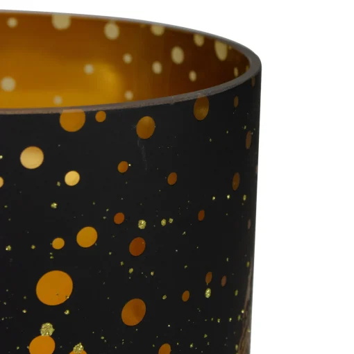 6" Black and Gold Deer and Pine Trees Flameless Glass Candle Holder