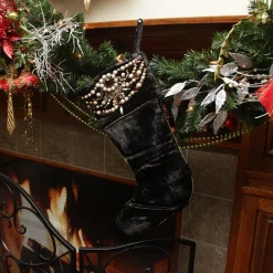 20" Black and Gold Pearl Beaded Christmas Stocking