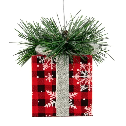 6" Black and Red Buffalo Plaid Gift Box Christmas Ornament