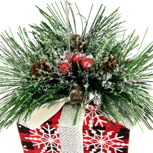6" Black and Red Buffalo Plaid Gift Box Christmas Ornament