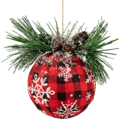 5.5" Black and Red Buffalo Plaid Snowflake Christmas Ball Ornament