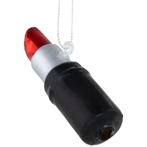 3.75" Black and Red Lipstick Glass Christmas Ornament