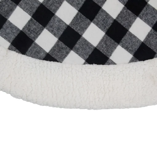 48" Black and White Buffalo Plaid Christmas Tree Skirt with High Pile Fleece Trim