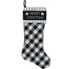 20.5" Black and White "Merry Christmas" Christmas Stocking with Blanket Stitch Cuff