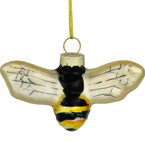 3.25" Black and Yellow Bee Glass Christmas Ornament