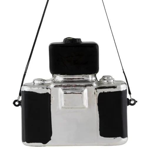 4" Black Retro Camera Glass Christmas Ornament