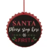 4" Black 'Santa Please Stop Here First' Bottle Cap Christmas Ornament