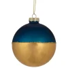 3.5" Blue and Gold Glass Ball Christmas Ornament