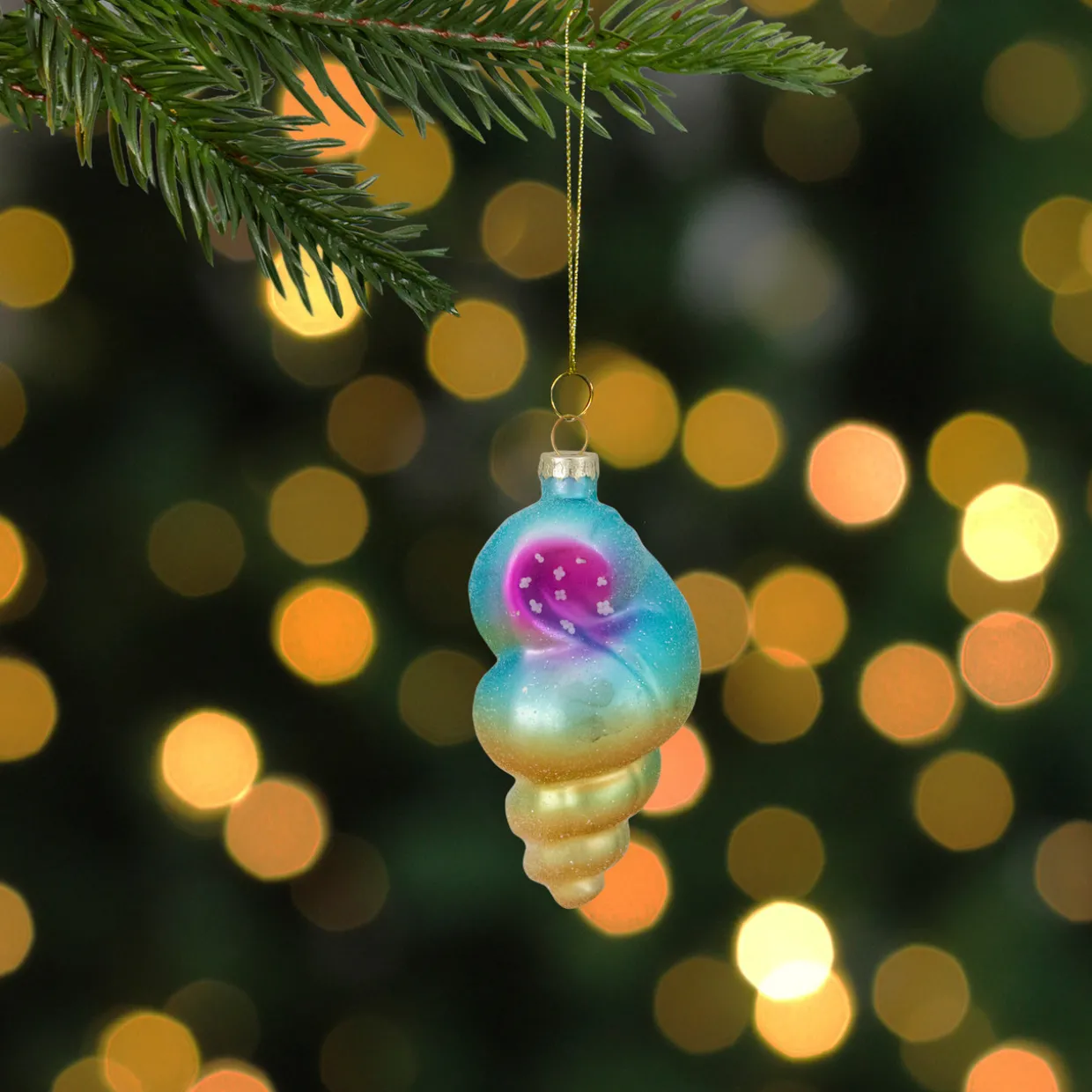 4.25" Blue and Pink Seashell Glass Christmas Ornament