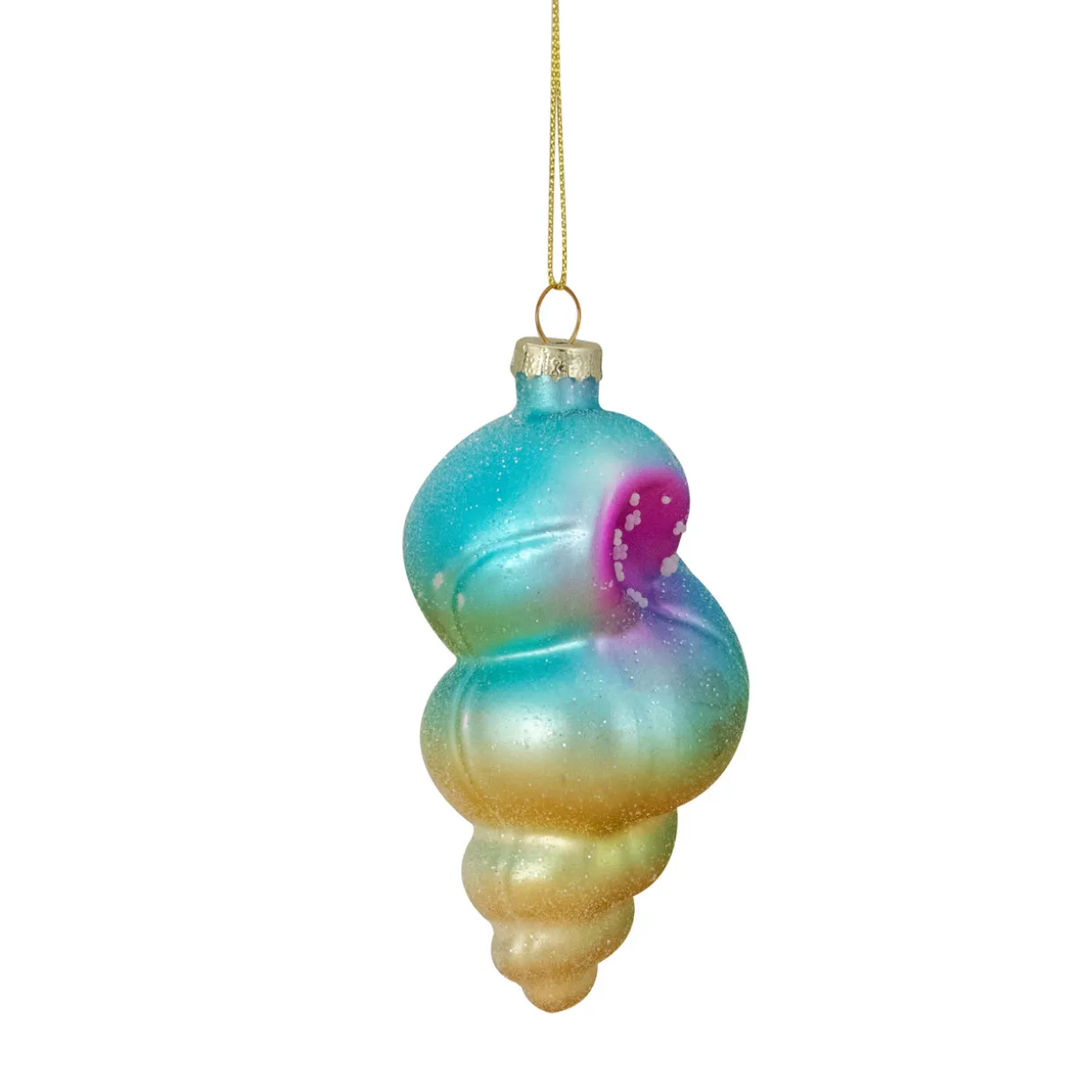 4.25" Blue and Pink Seashell Glass Christmas Ornament