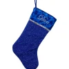 17" Blue and Silver Embroidered 'Diva' Christmas Stocking with Cuff