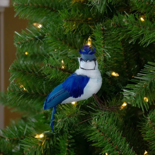 4.5" Blue and White Blue Jay Clip-On Christmas Ornament