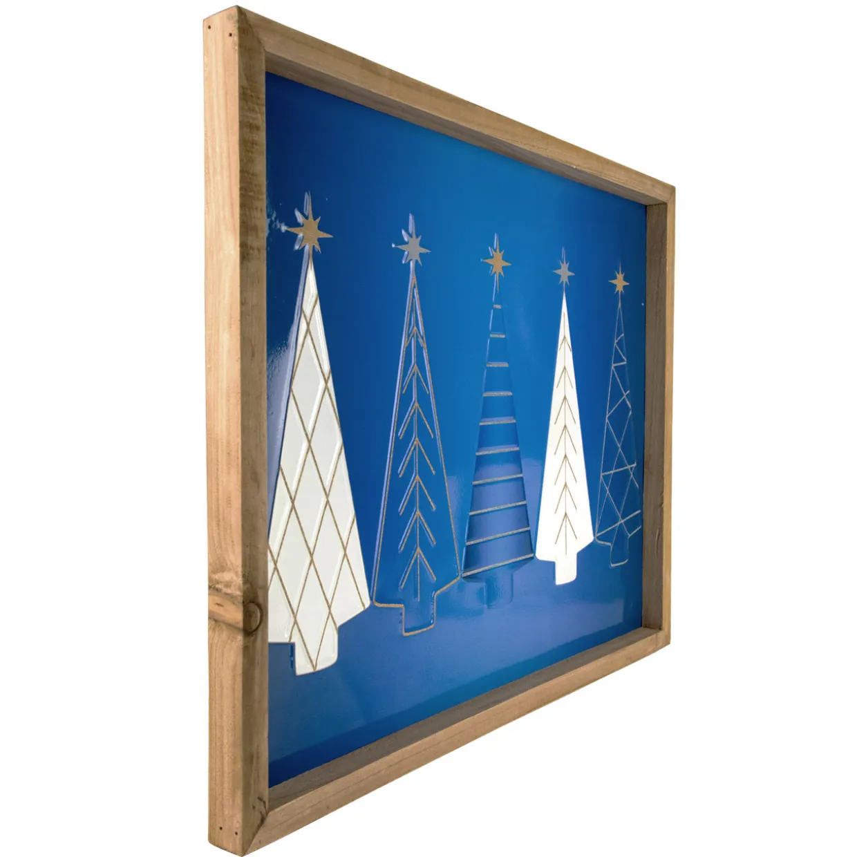 17.75" Blue and White Christmas Trees Wooden Framed Wall Art