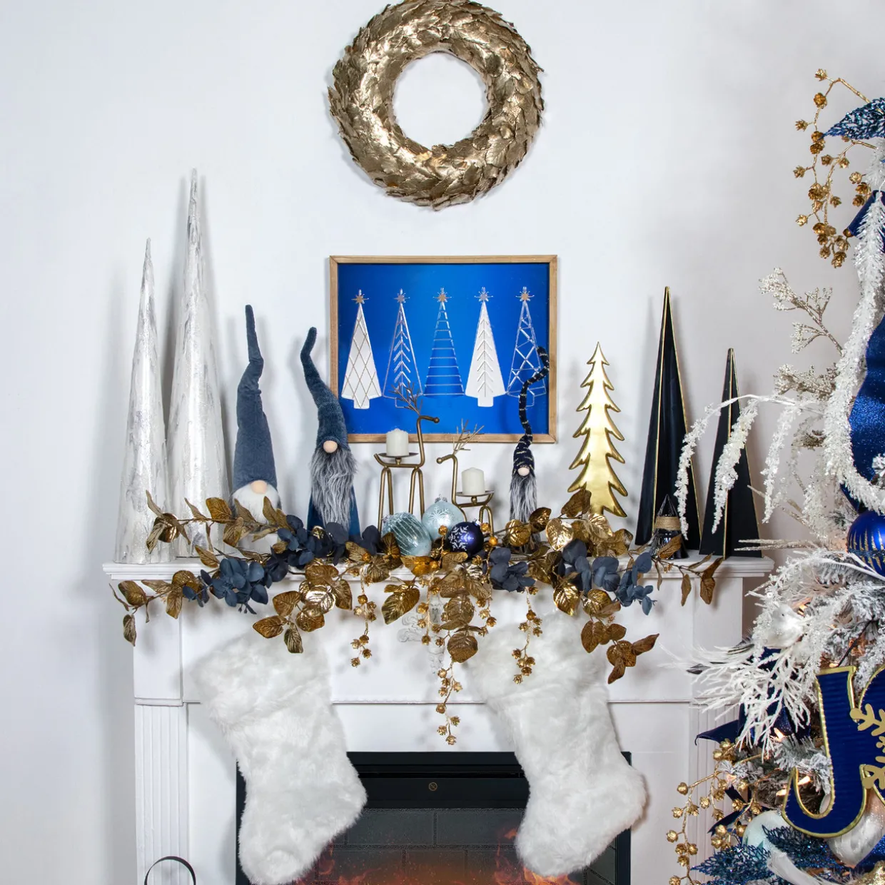 17.75" Blue and White Christmas Trees Wooden Framed Wall Art