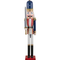 48.25" Blue and White Christmas Nutcracker Soldier with Sword