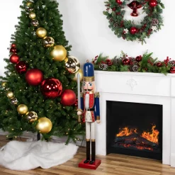 48.25" Blue and White Christmas Nutcracker Soldier with Sword