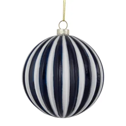 4" Blue and White Striped Glass Christmas Ornament