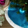 20" Blue Glittered Mini Christmas Tree Skirt with Fur Trim