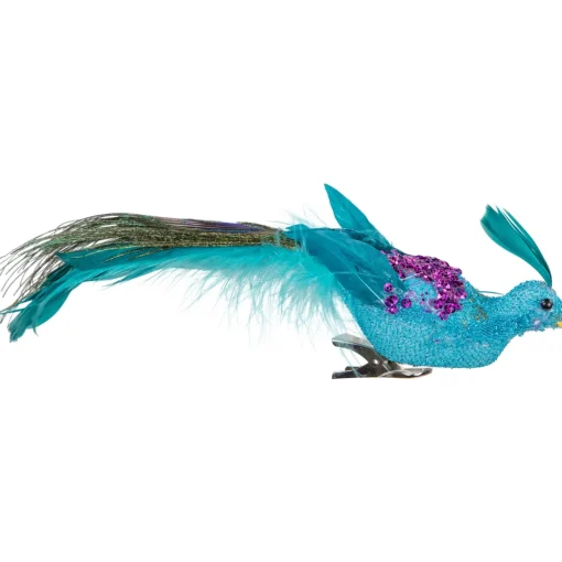8" Blue, Green and Purple Sequins Peacock Bird Clip-On Christmas Ornament