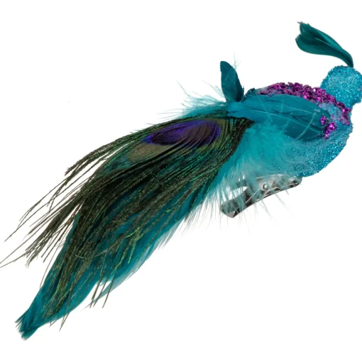 8" Blue, Green and Purple Sequins Peacock Bird Clip-On Christmas Ornament