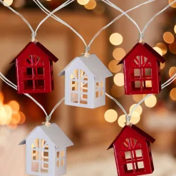 10 B/O LED Warm White Metal House Christmas Lights - 6.5' Clear Wire