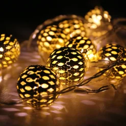 10 B/O LED Warm White Rose Gold Metal Ball Christmas Lights - 6.25' Clear Wire