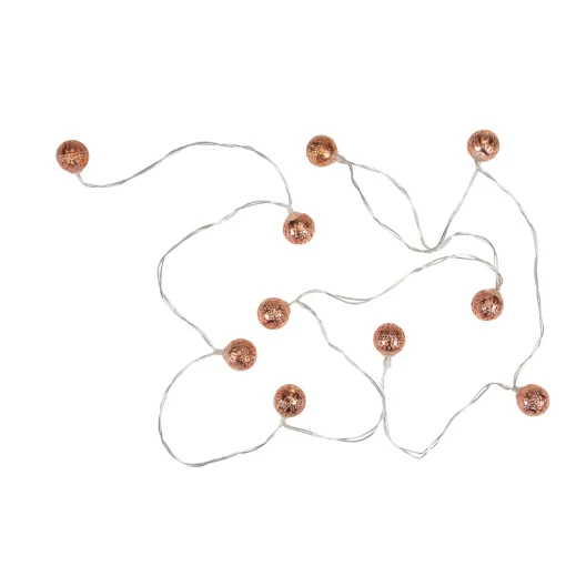 10 B/O LED Warm White Rose Gold Metal Ball Christmas Lights - 6.25' Clear Wire