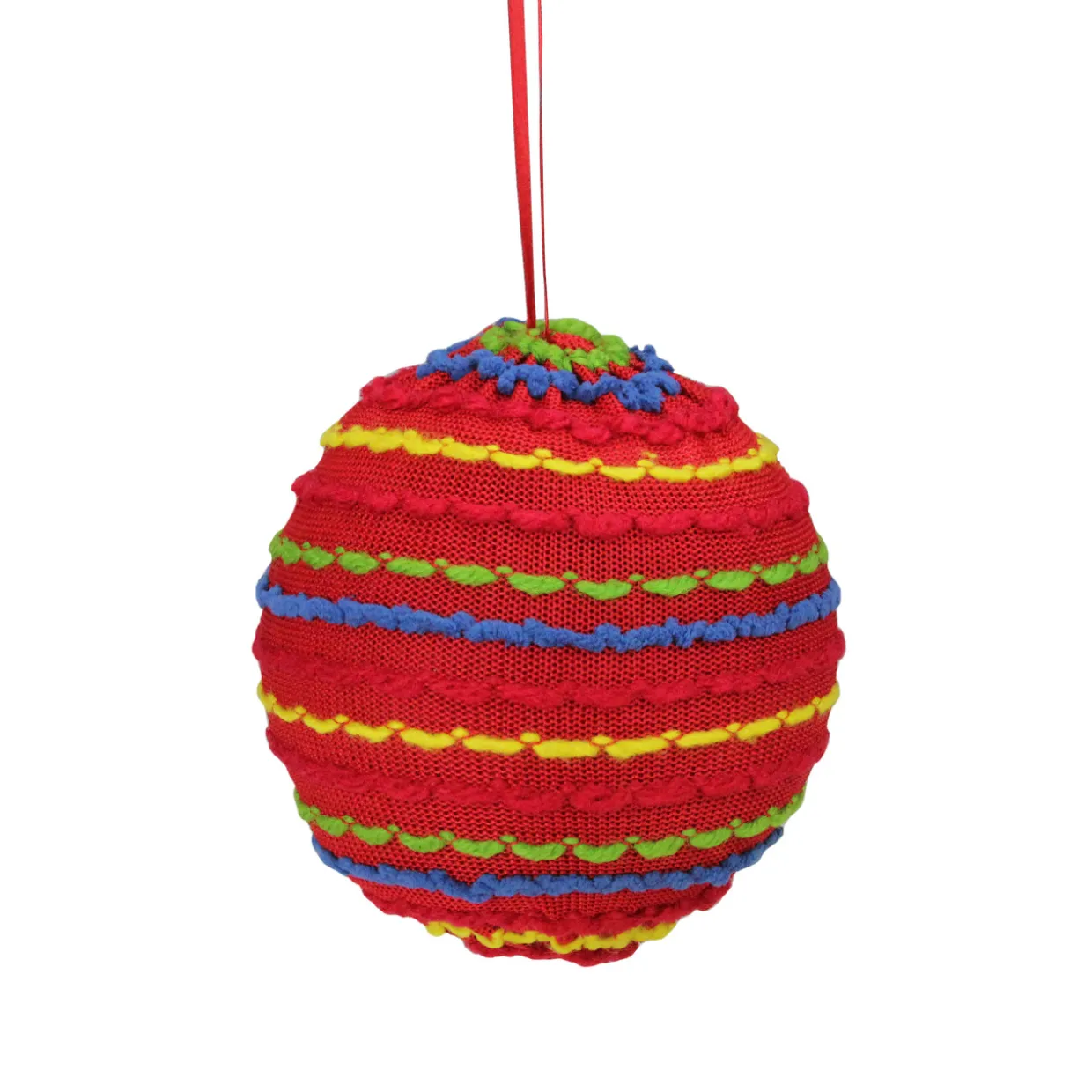 4.25" Bohemian Multicolor Knitted Christmas Ball Ornament