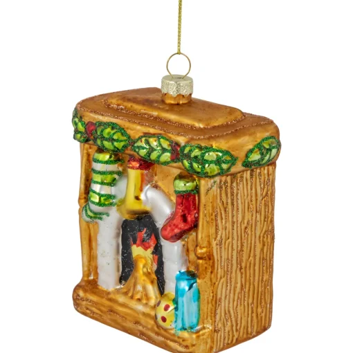 4" Bronze Glittered Fireplace Glass Christmas Hanging Ornament