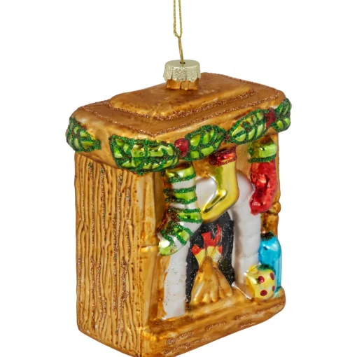 4" Bronze Glittered Fireplace Glass Christmas Hanging Ornament