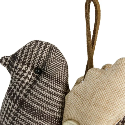 8" Brown and Beige Houndstooth Plaid Bird Christmas Ornament
