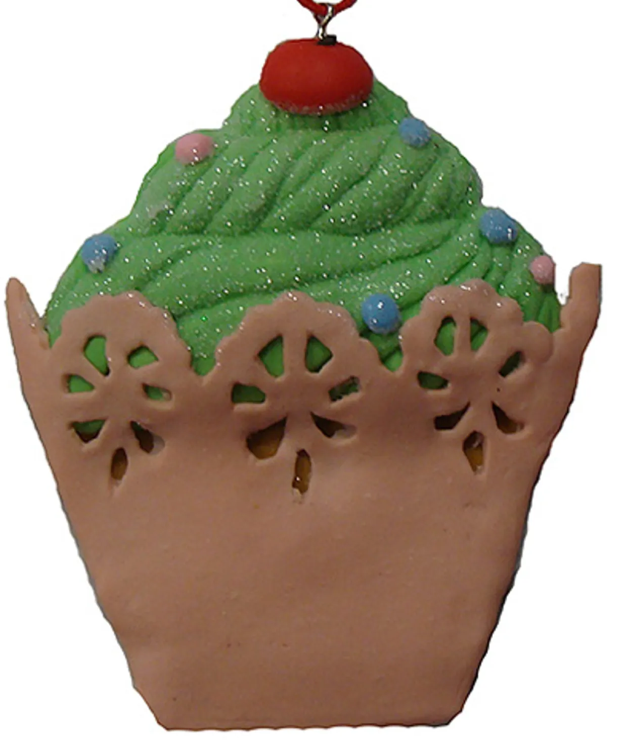 4" Brown and Green Sweet Memories Cupcake with Cherry on Top Christmas Ornament