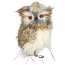 4.75" Brown and White Plush Fur Owl Christmas Ornament
