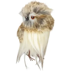 4.75" Brown and White Plush Fur Owl Christmas Ornament