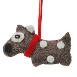 3.75" Brown and White Polka Dot Plush Dog Hanging Christmas Ornament