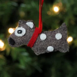 3.75" Brown and White Polka Dot Plush Dog Hanging Christmas Ornament