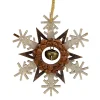 6" Brown and White Wooden Snowflake Christmas Ornament