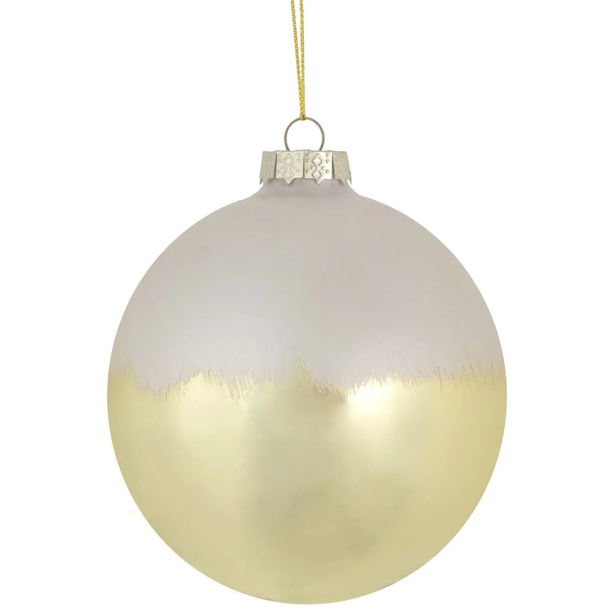 3.5" Brushed White and Gold Glass Ball Christmas Ornament